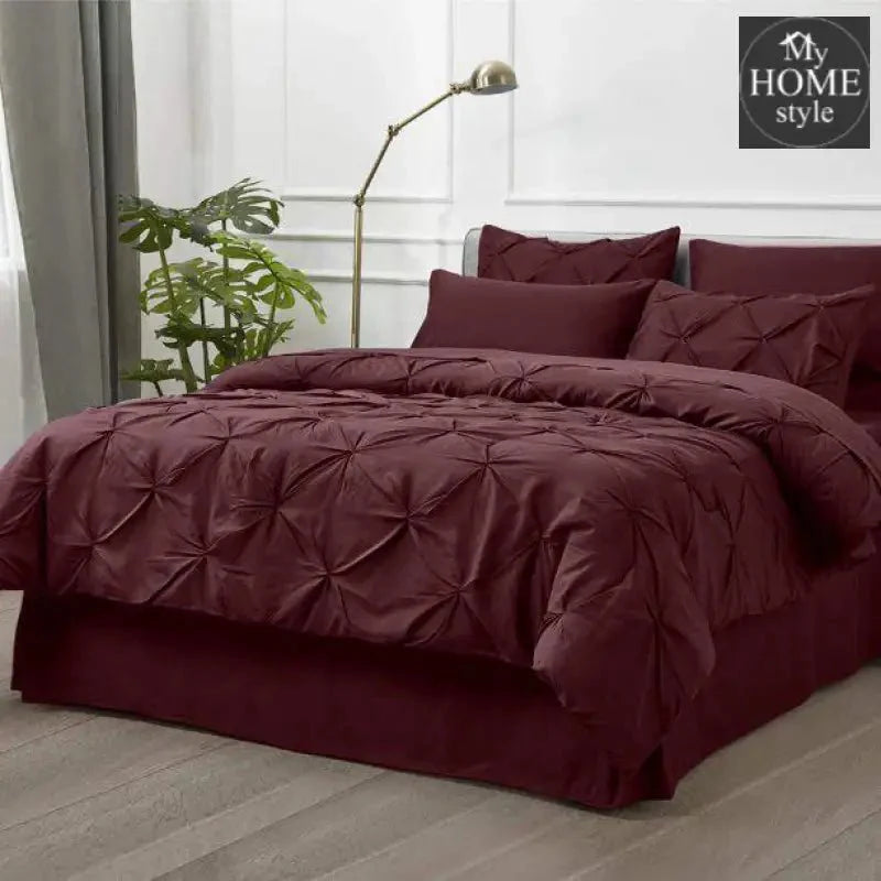 6 Pc's Luxury Diamond Pintuck Bedspread Light Filled Maroon