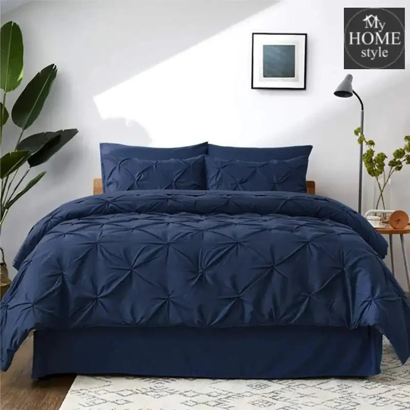 6 Pc's Luxury Diamond Pintuck Bedspread Light Filled Navy