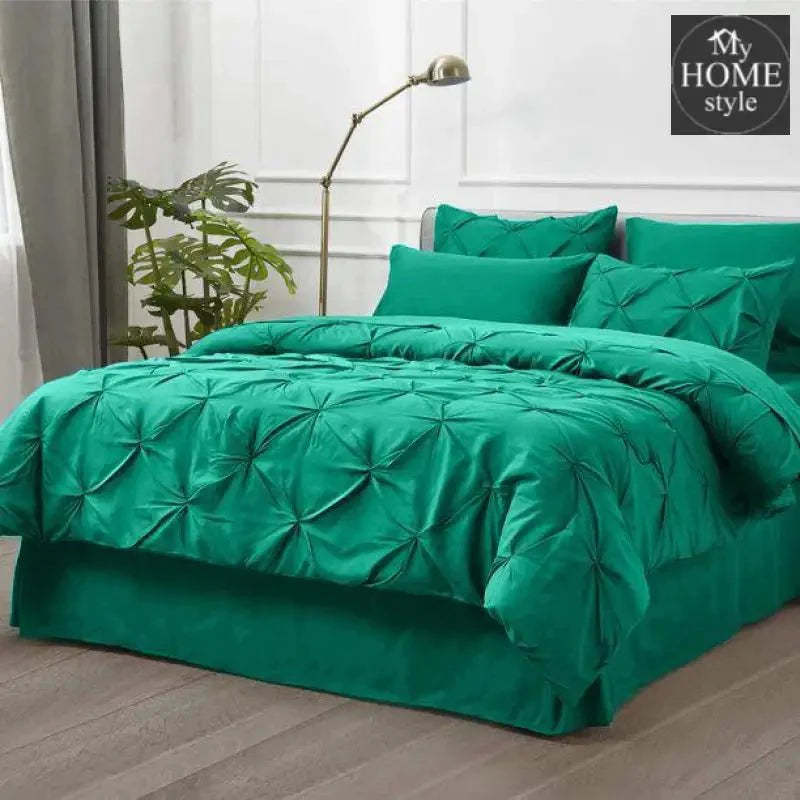 6 Pc's Luxury Diamond Pintuck Bedspread Light Filled Teal