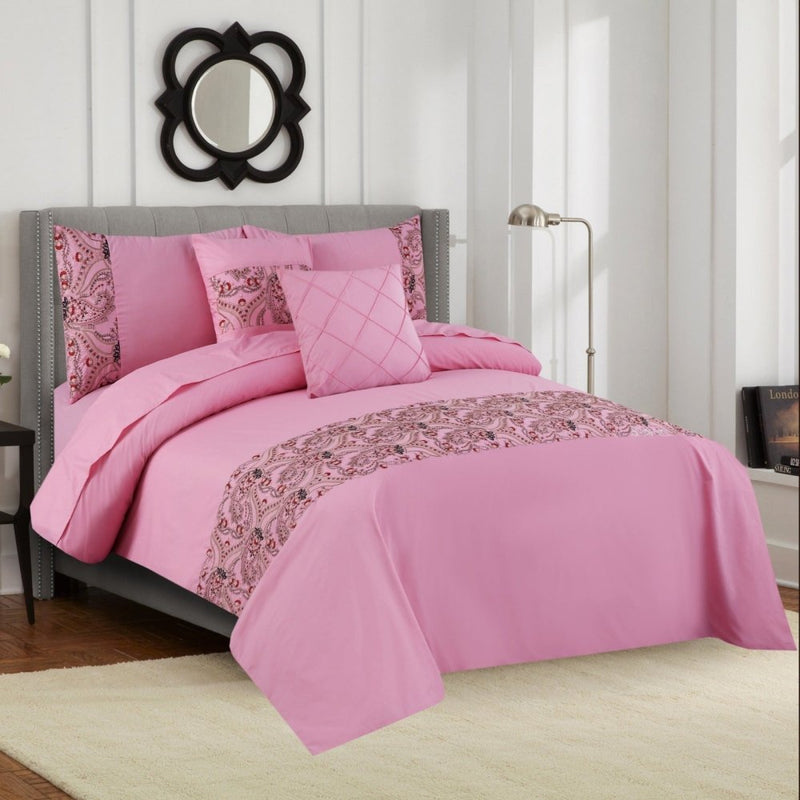 6 Pcs Luxury Embroidered Duvet Set - 1259