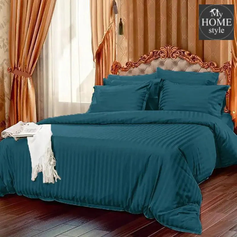 6 Pc's Luxury Green Satin Stripe Duvet Set