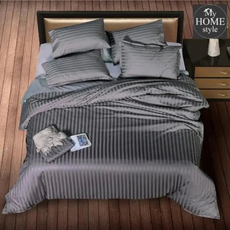 6 Pcs Luxury Grey Satin Stripe Duvet Set