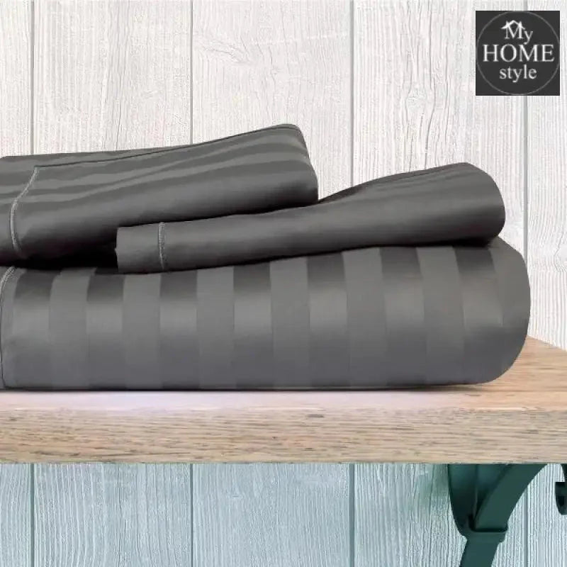 6 Pcs Luxury Grey Satin Stripe Duvet Set
