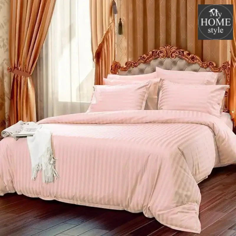 6 Pcs Luxury Light Pink Satin Stripe Duvet Set