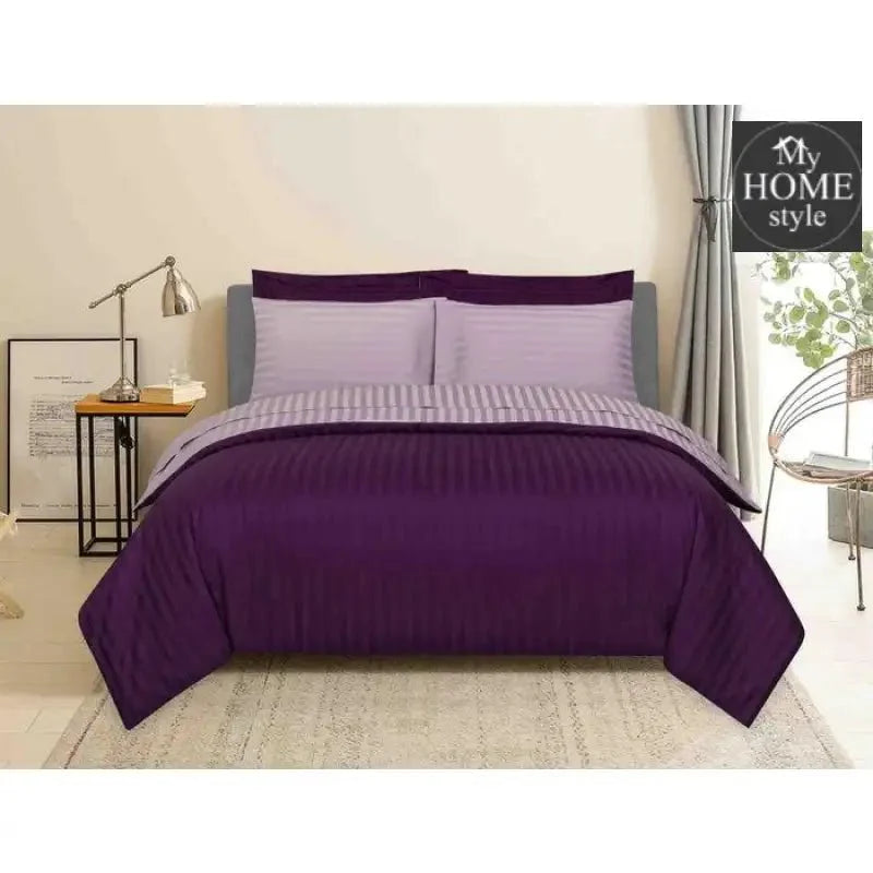 6 Pcs Luxury Plum & Iris Satin Stripe Duvet Set