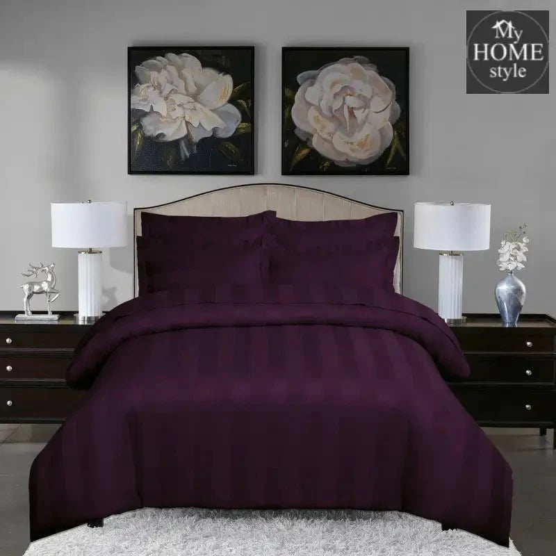 6 Pcs Luxury Purple Satin Stripe Duvet Set