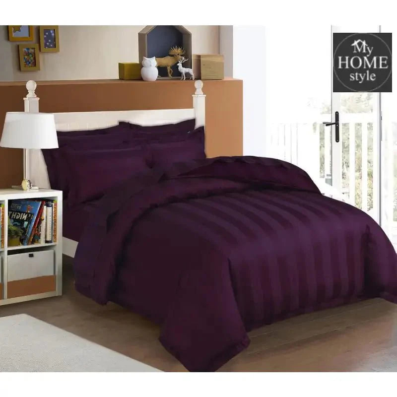6 Pcs Luxury Purple Satin Stripe Duvet Set