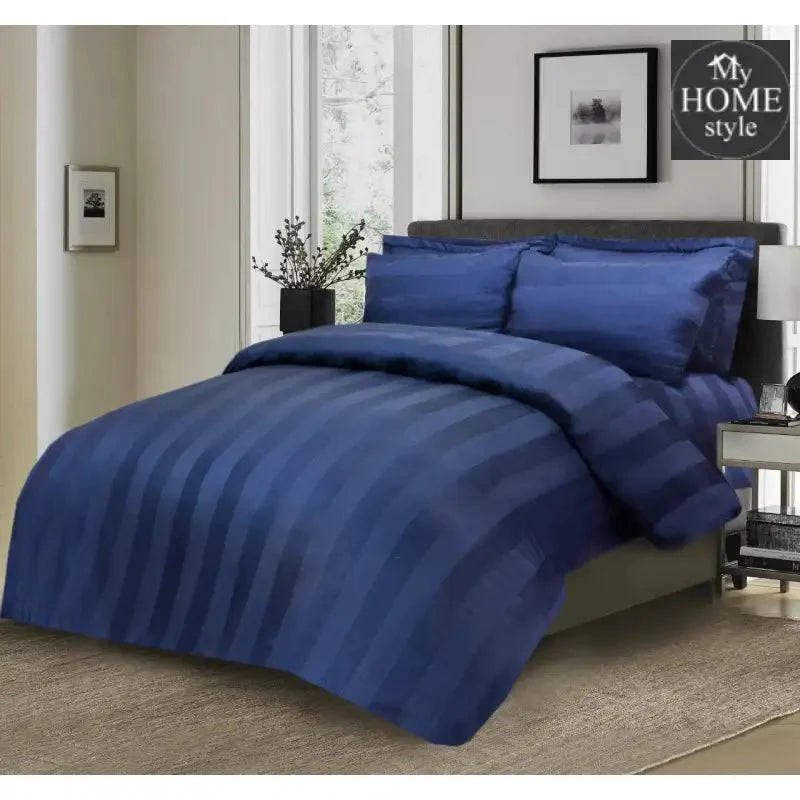 6 Pc's Luxury Satin Stripe Duvet Set Navy