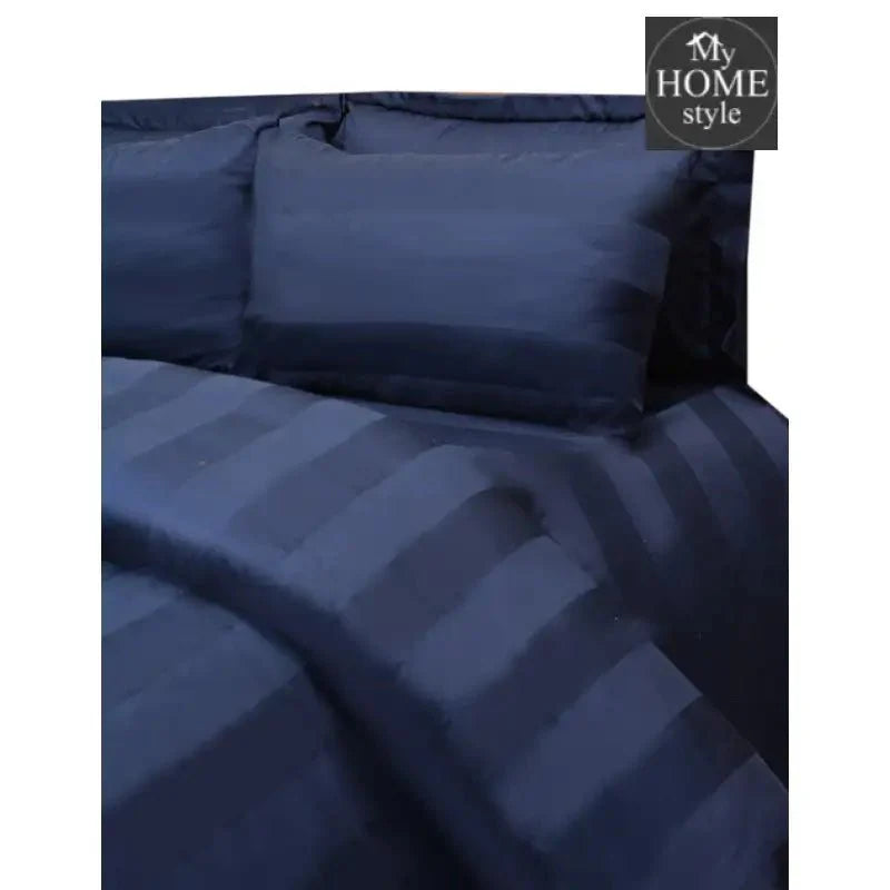 6 Pc's Luxury Satin Stripe Duvet Set Navy