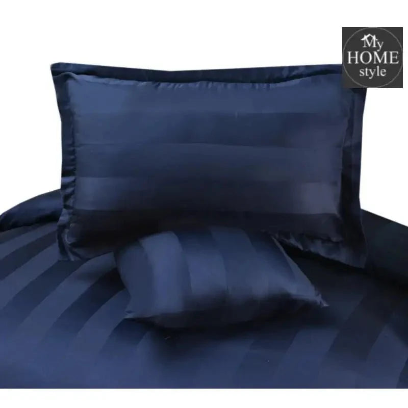 6 Pc's Luxury Satin Stripe Duvet Set Navy