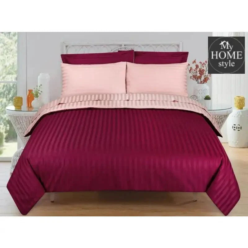 6 Pcs Luxury Tea Pink & Maroon Satin Stripe Duvet Set