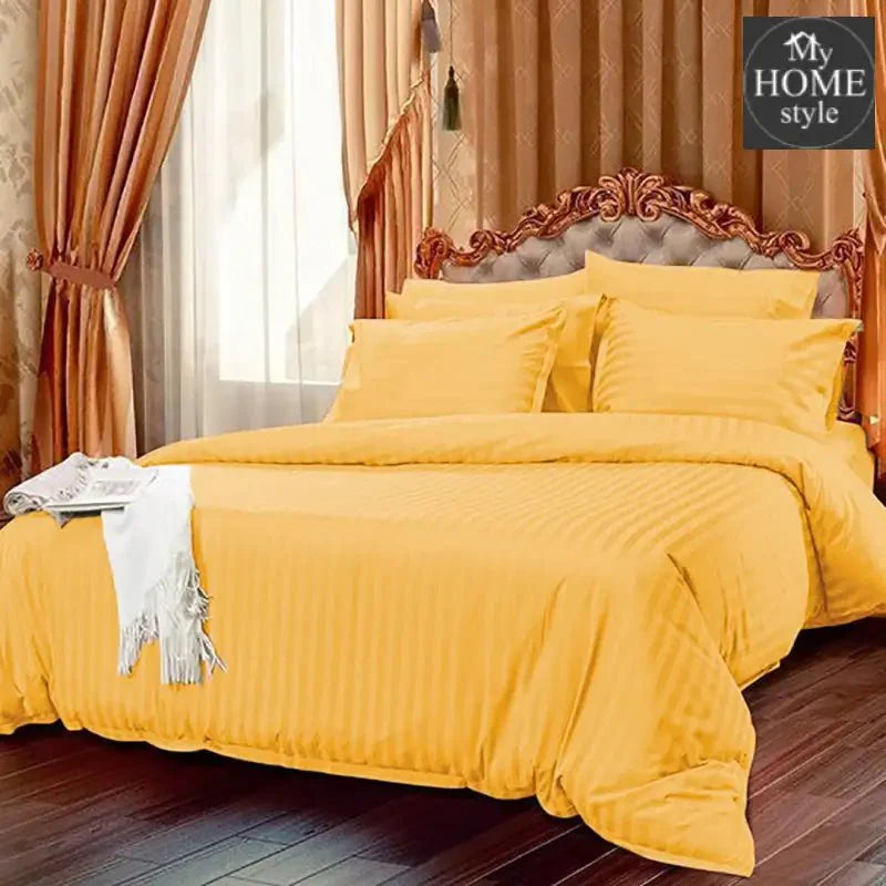 6 Pc's Luxury Yellow Gold Satin Stripe Duvet Set