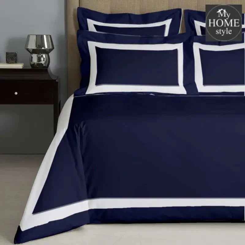 6 Pc's Mitered Corner Duvet Set White&Navy