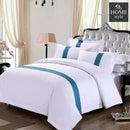 6 Pc's Mitered Duvet Set White & Navy
