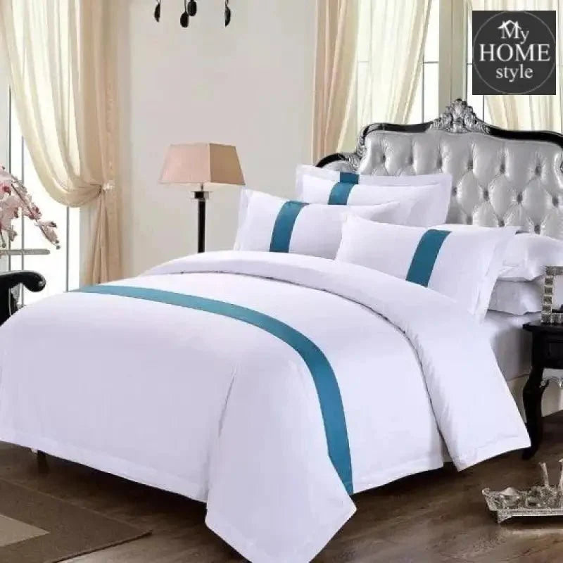 6 Pc's Mitered Duvet Set White & Navy