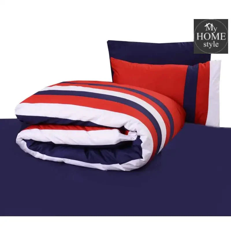 6 Pcs Red & Navy Striped Duvet Set