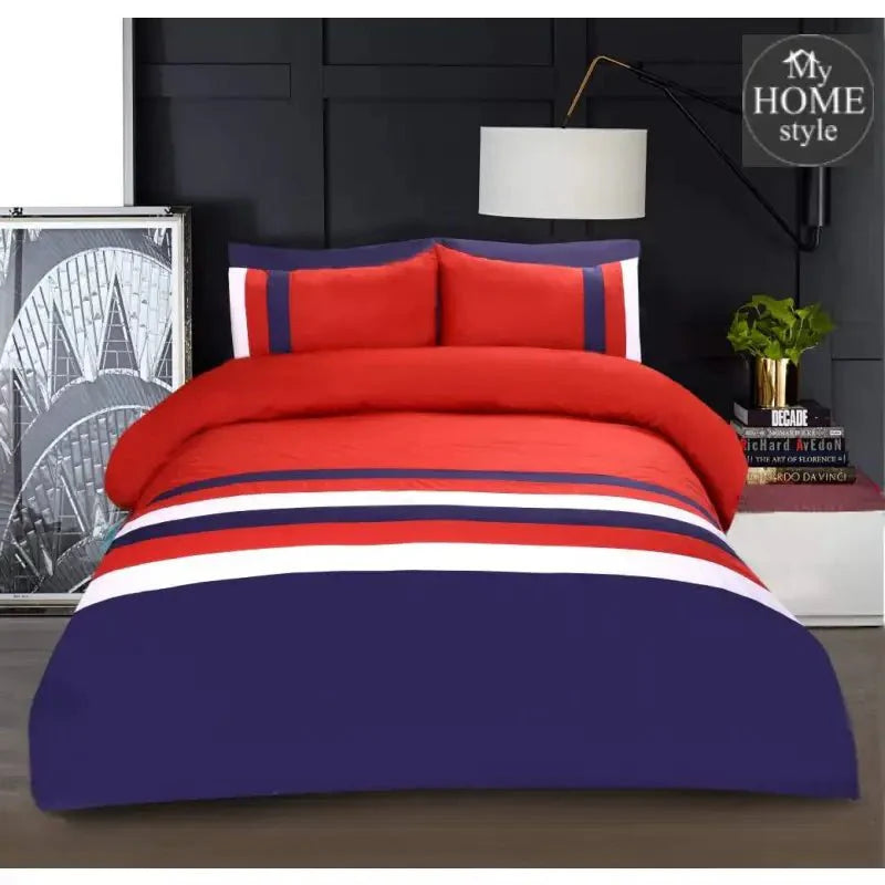 6 Pcs Red & Navy Striped Duvet Set