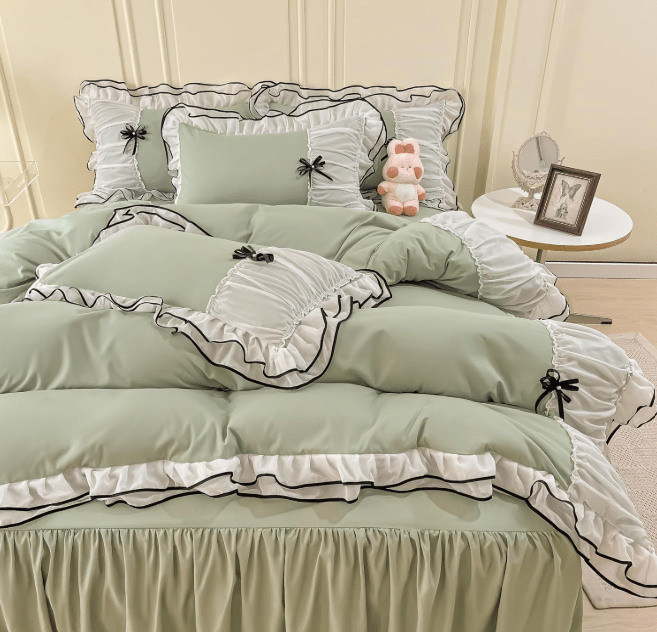 6 PCS Ruffled DUVET SET WITH BOWTIE  - 1248