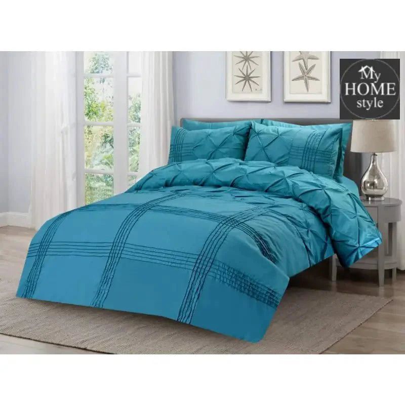 6 Pcs Teal Pleated & Pintuck Duvet set