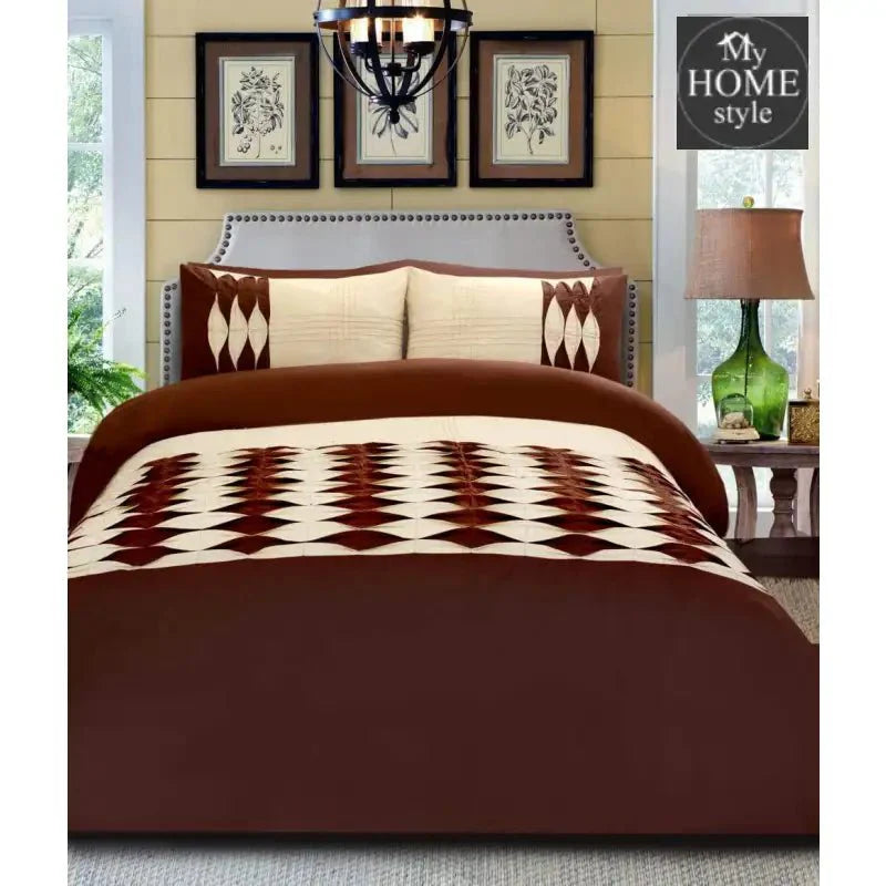 6 Pcs Twist Pleated Duvet set Brown & Beige King size