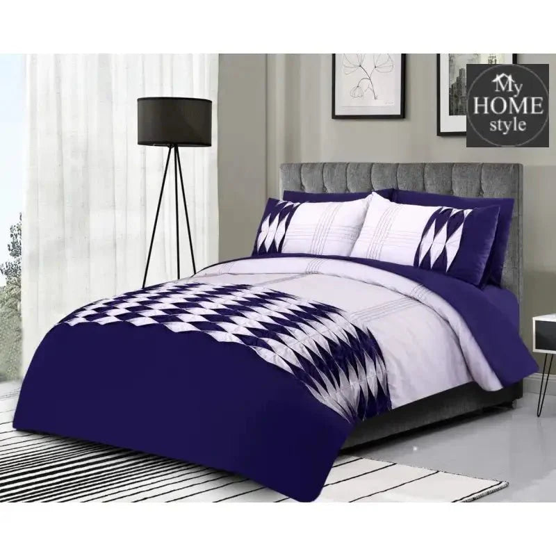 6 Pcs Twist Pleated Duvet set Navy & White King size SC