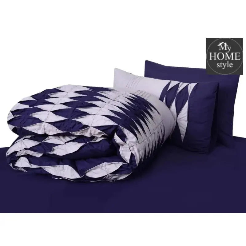 6 Pcs Twist Pleated Duvet set Navy & White King size SC