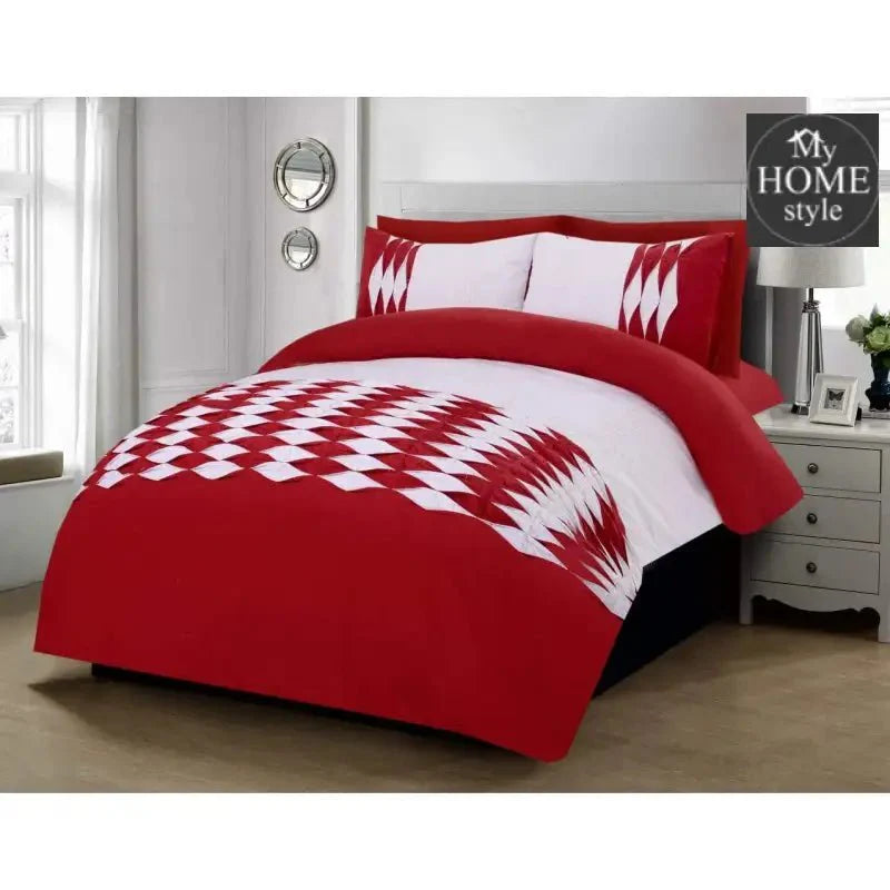 6 Pcs Twist Pleated Duvet set Red & White King size SC