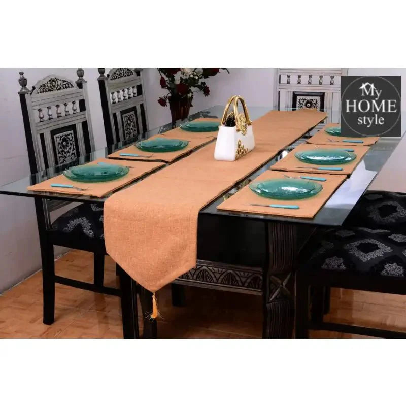 7 pcs Jutte Camel Table Runner Set With Place Mats