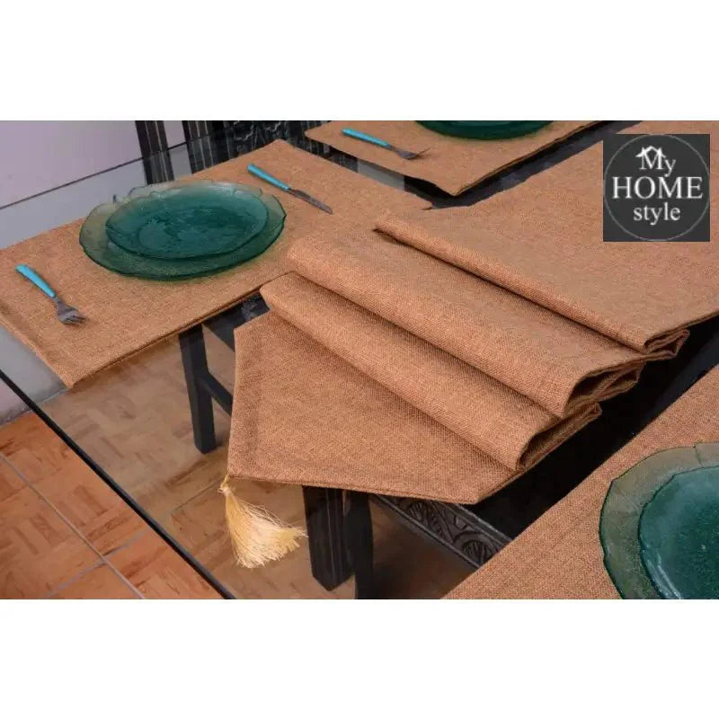 7 pcs Jutte Camel Table Runner Set With Place Mats