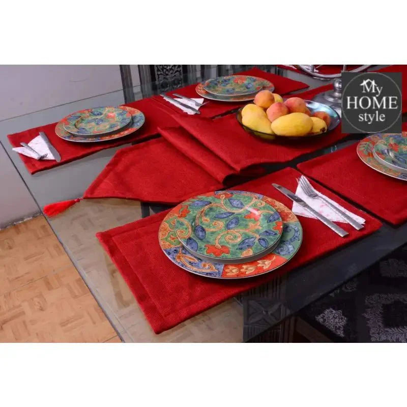 7 pcs Jutte Red Table Runner Set With Place Mats