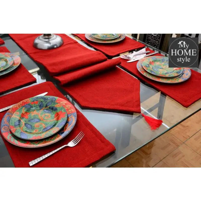 7 pcs Jutte Red Table Runner Set With Place Mats