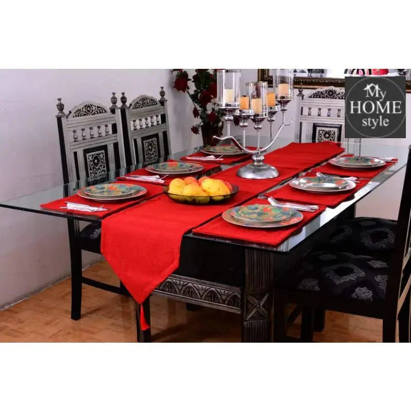 7 pcs Jutte Red Table Runner Set With Place Mats
