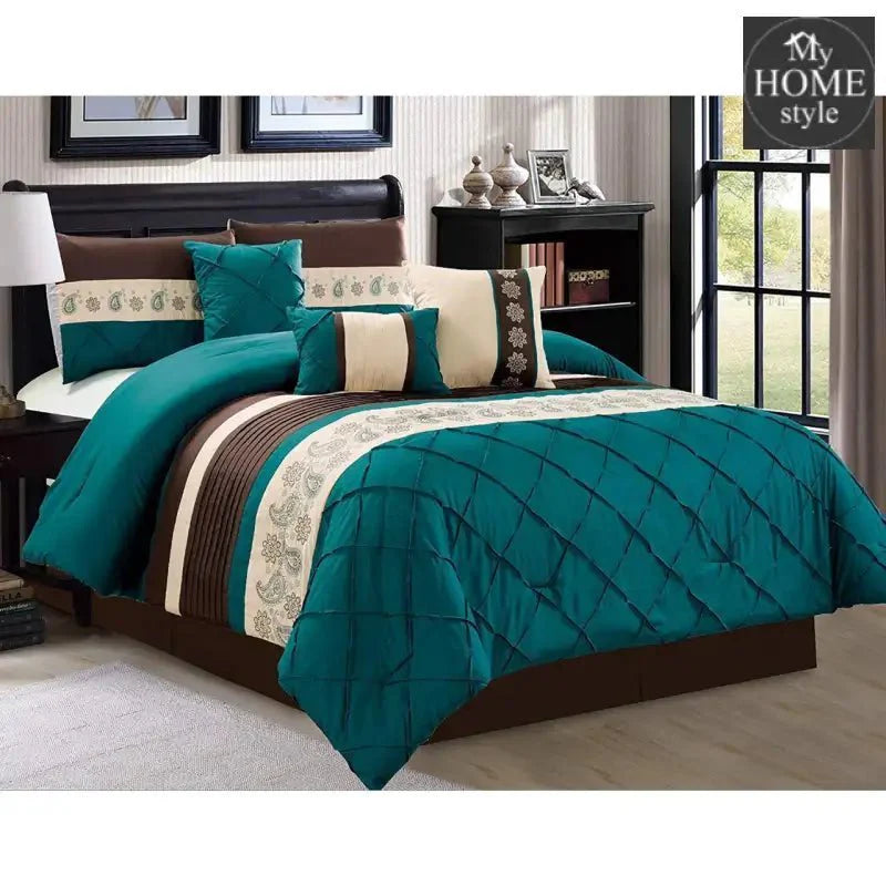7 Pc;s Luxury Embroidered Cross Pleated Duvet Set