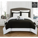7 Pc's Mitered Corner Duvet Set White & Chocolate Brown