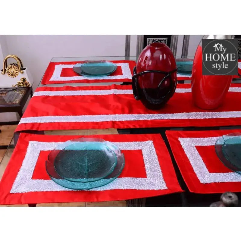 7 pcs Silk Red Table Runner Set With Place Mats