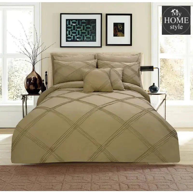 8 pcs 3 Row Cross Pleated Duvet Set Beige SC