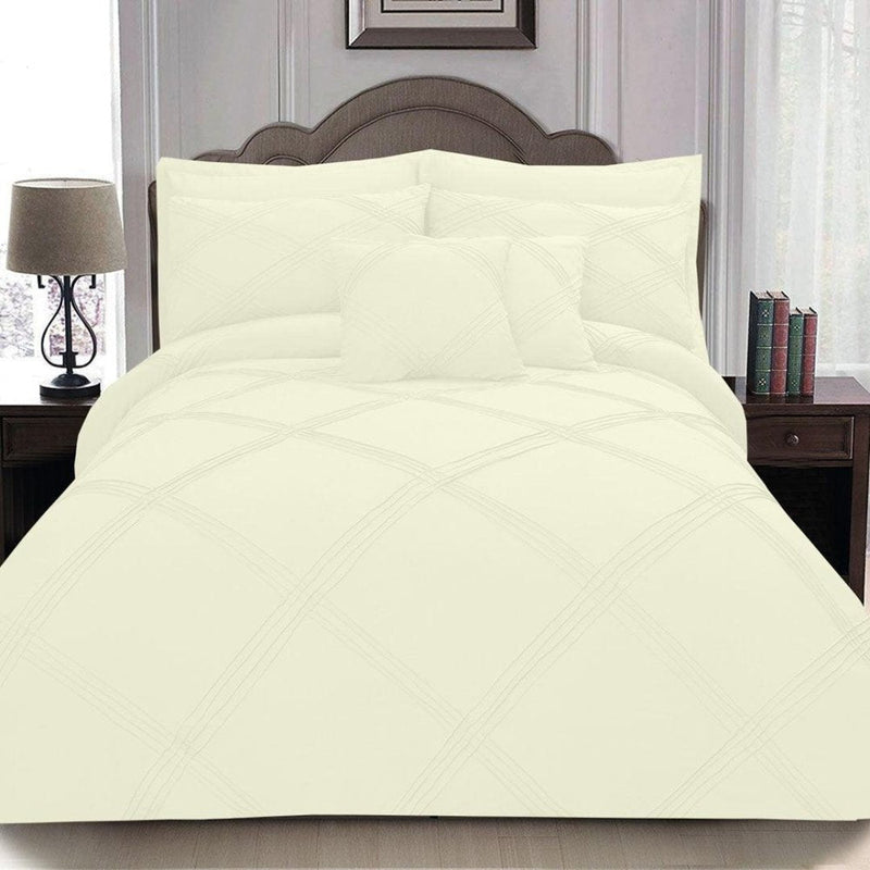 8 pcs 3 Row Cross Pleated Duvet Set - Off White