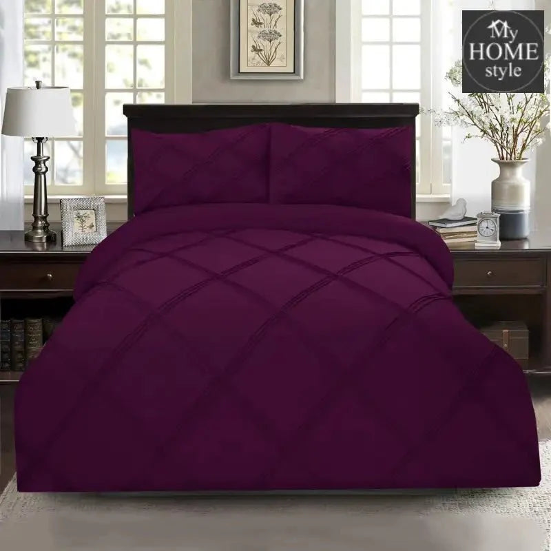 8 Pcs 3 Row Cross Pleated Duvet Set - Violet