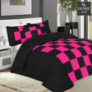 8 Pcs Chess Duvet Set Black & Shocking Pink