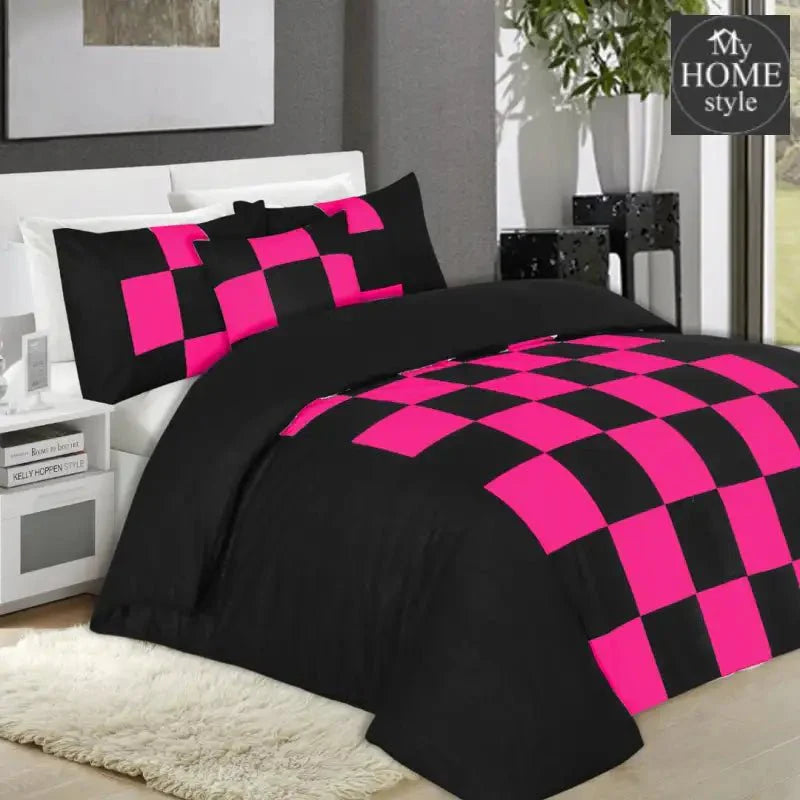 8 Pcs Chess Duvet Set Black & Shocking Pink