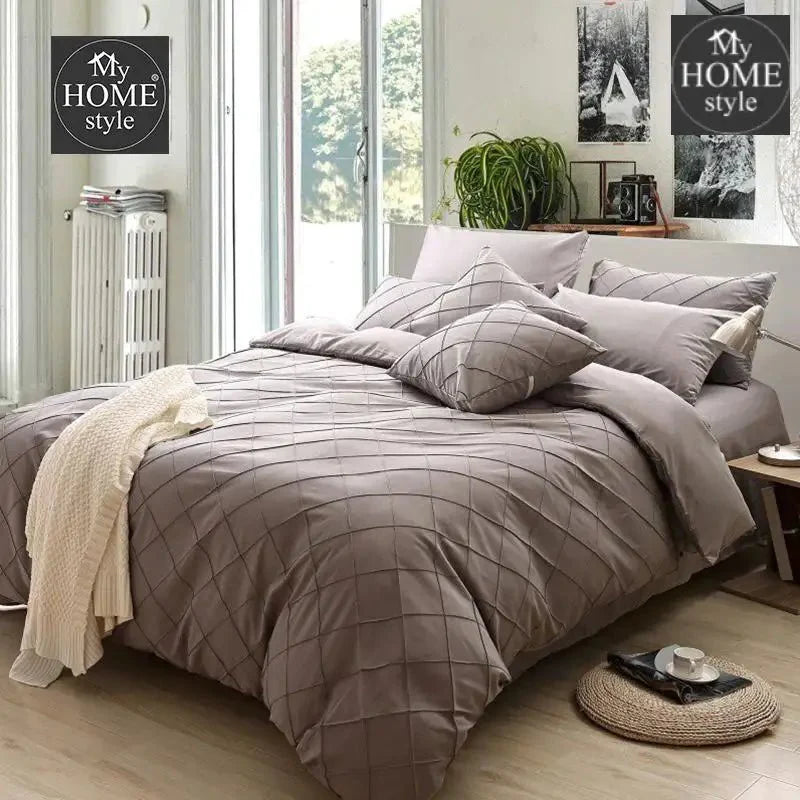 8 Pcs Cross Pleated Duvet Set Coffee Grey