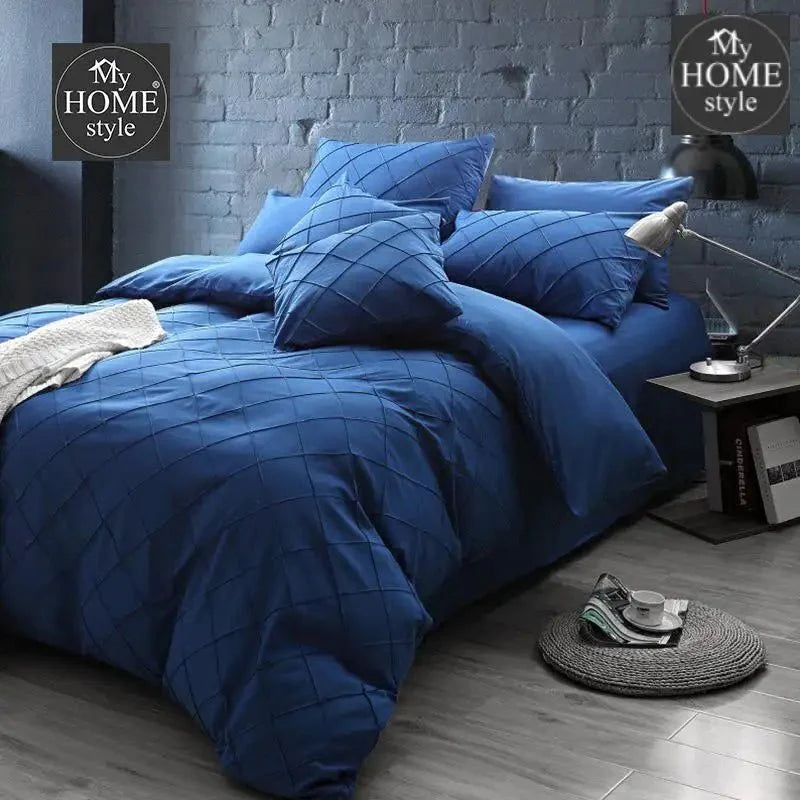 8 Pcs Cross Pleated Duvet Set Royal Blue