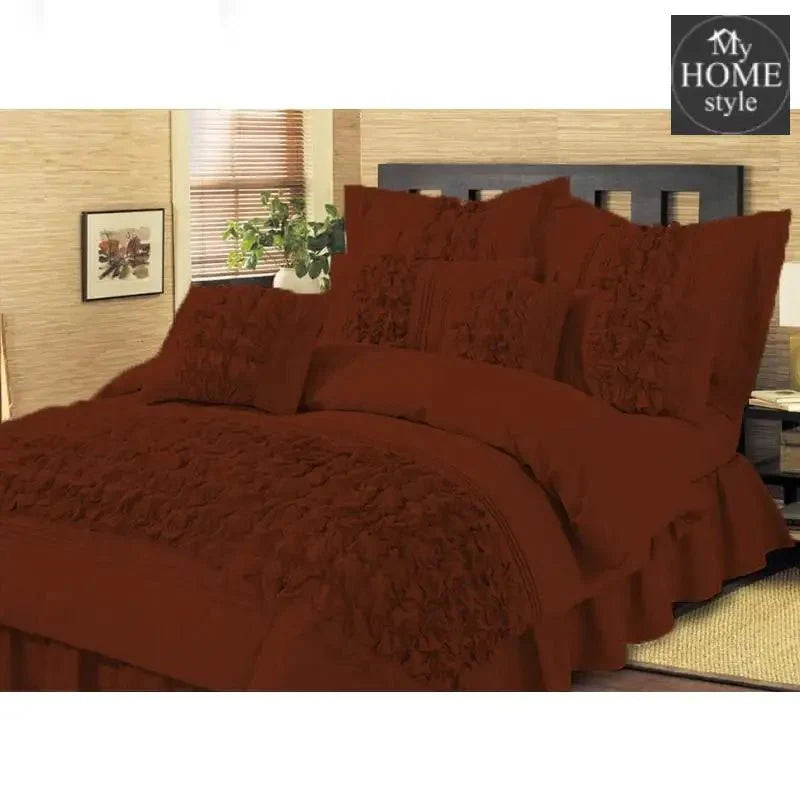 8 Pcs Embellished Comforter set Brown