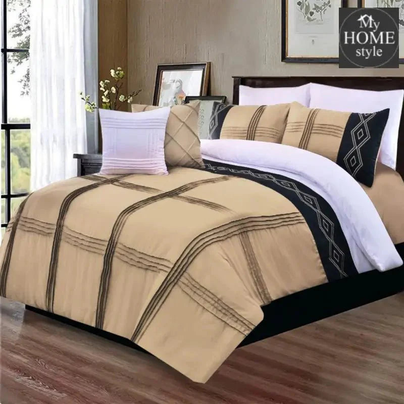 8 Pcs Embroidered Pleated Duvet Set Beige