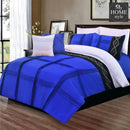 8 Pcs Embroidered Pleated Duvet Set Blue