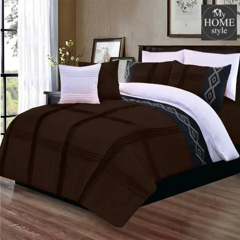8 Pcs Embroidered Pleated Duvet Set Brown