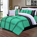 8 Pcs Embroidered Pleated Duvet Set Green