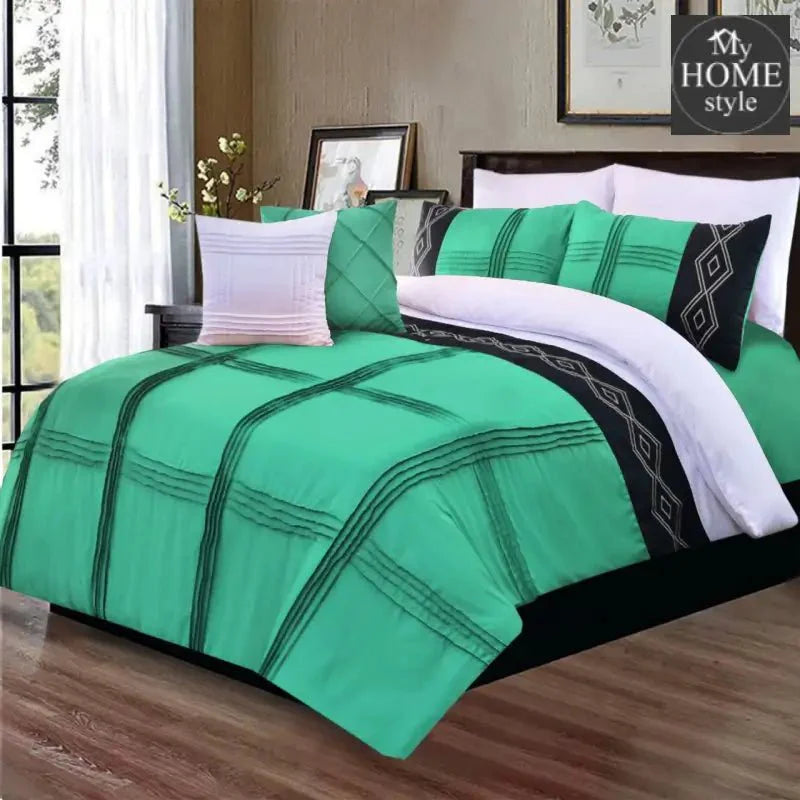 8 Pcs Embroidered Pleated Duvet Set Green
