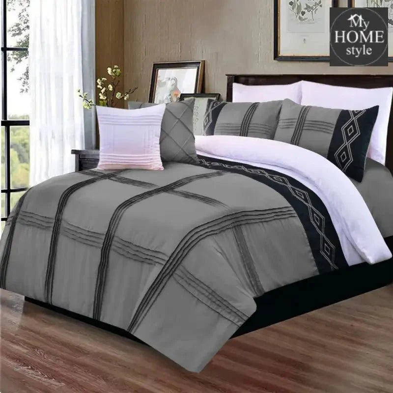 8 Pcs Embroidered Pleated Duvet Set Grey