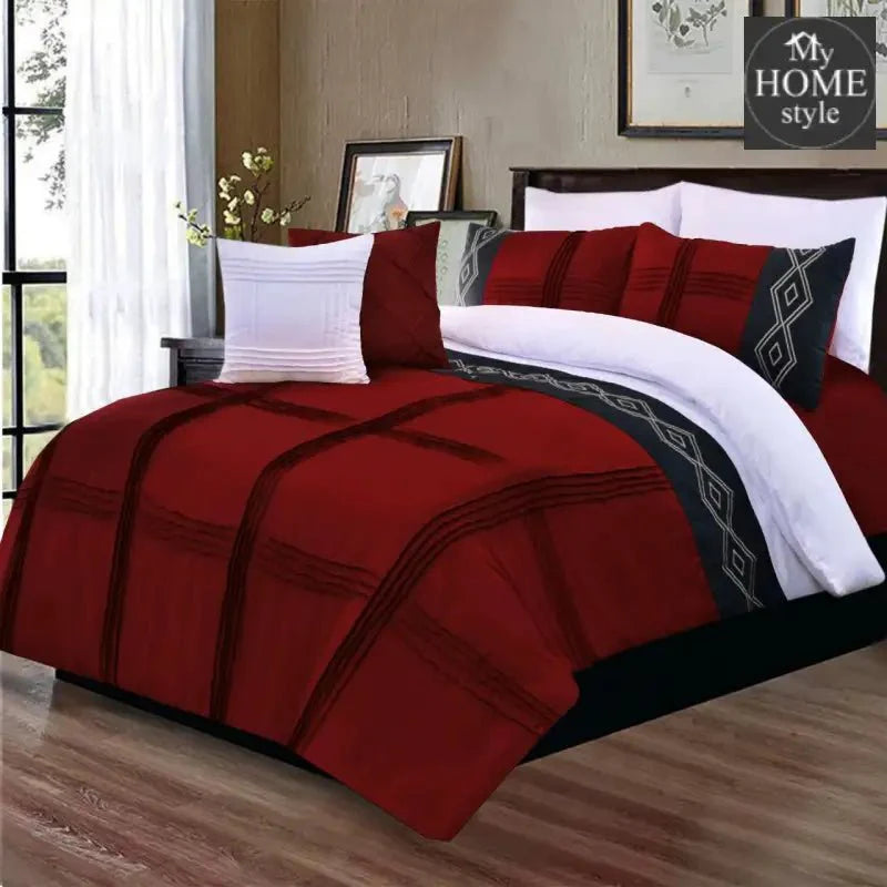 8 Pcs Embroidered Pleated Duvet Set Maroon